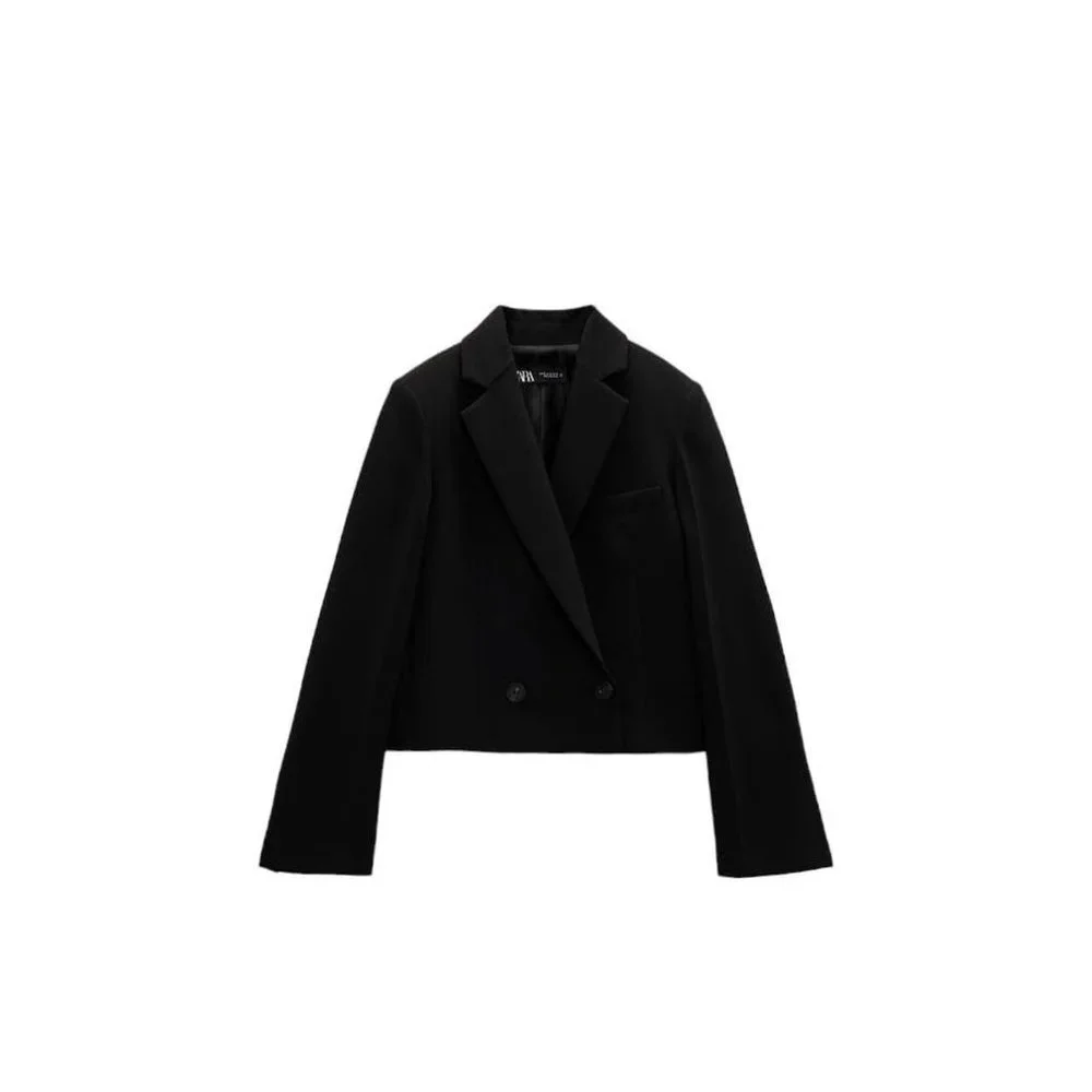 ZARA DOUBLE-BREASTED CROPPED BLAZER BLACK SIZE | 2447/640